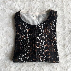 Talbots Cardigan Sweater Womens Large Petite Brown Leopard Print Button Animal